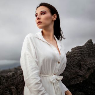 Robe lin blanche manches longues